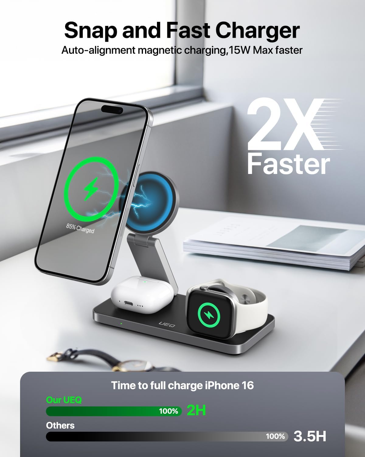 Foldable 3-in-1 Wireless Charger Stand for Apple Devices